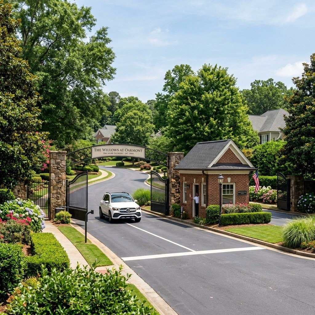 Gated residential community entrance in the Decatur area